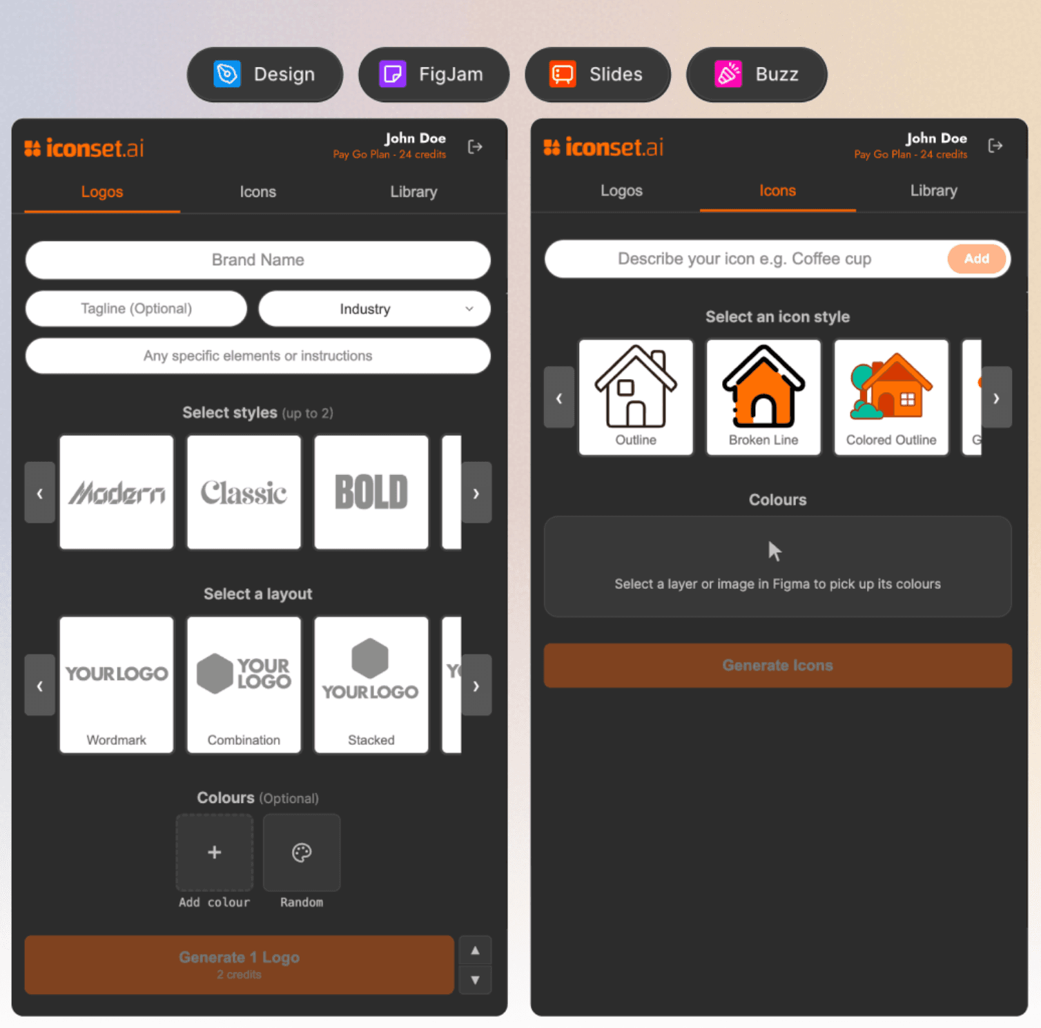 IconSet.ai logo and icon generator running inside Figma